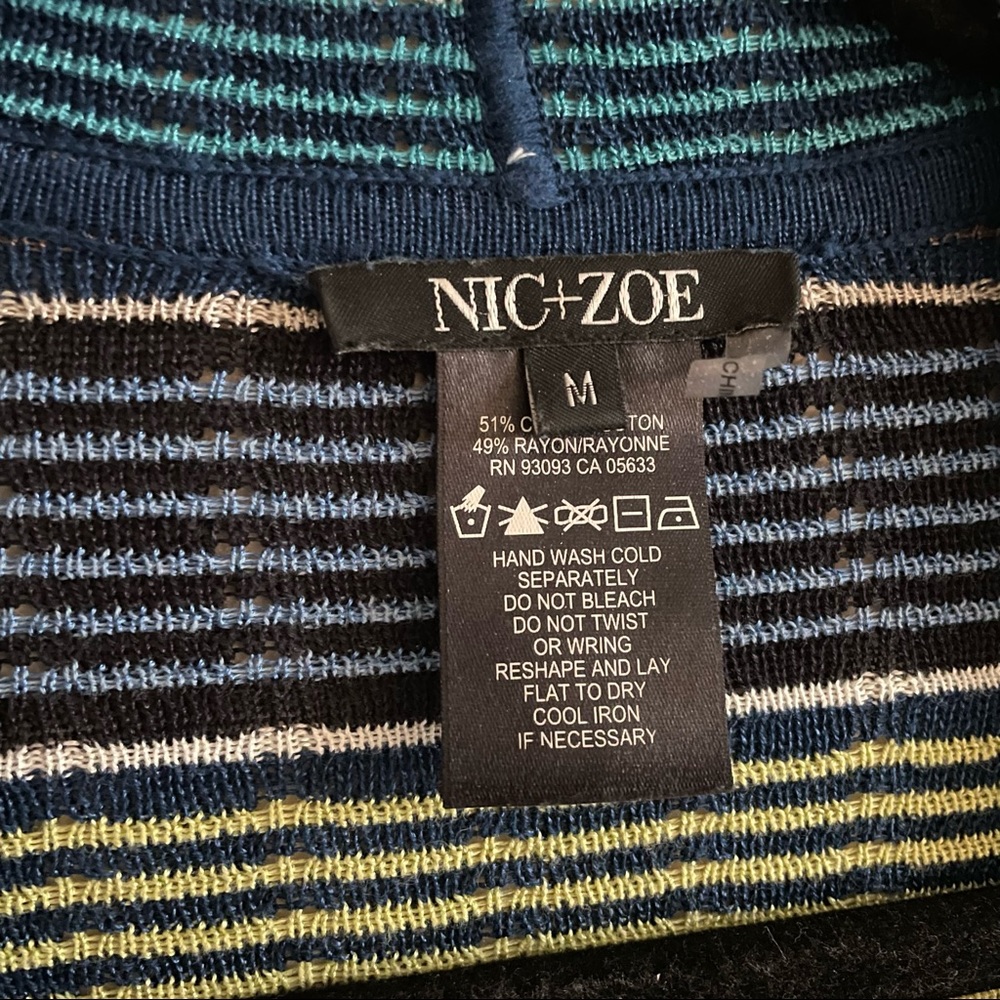 Nic+Zoe V Neck Striped Knit Pullover Baggy Loose Fit Sweater Size Medium - Picture 2 of 6